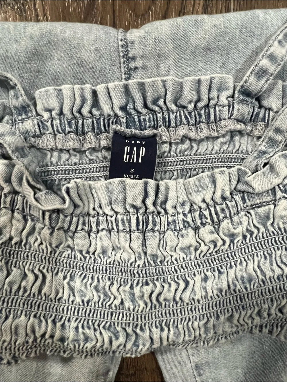 GAP Light Wash Denim Smocked Romper with Adjustable Straps